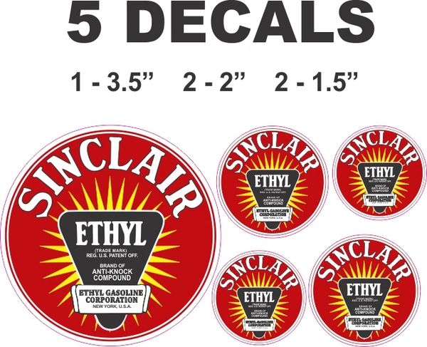 5 Sinclair Red Ethyl Decals - Very Nice