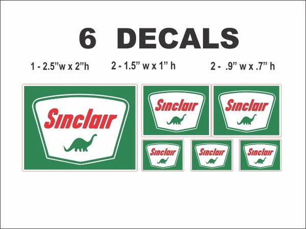 6 Sinclair Dino Gasoline Decals