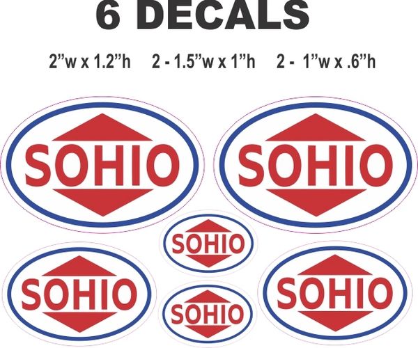 6 Red Sohio Gasoline Oil Decals