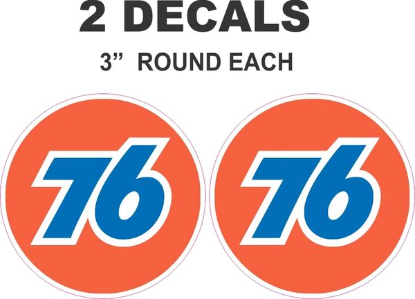 2 Round Orange 76 Decals 3" Each