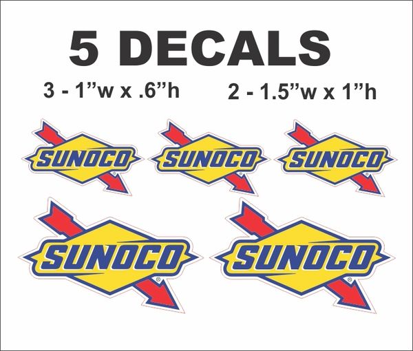 5 Sunoco Decal - Great for Scale Models , Gas / Oil Cans. Dioramas