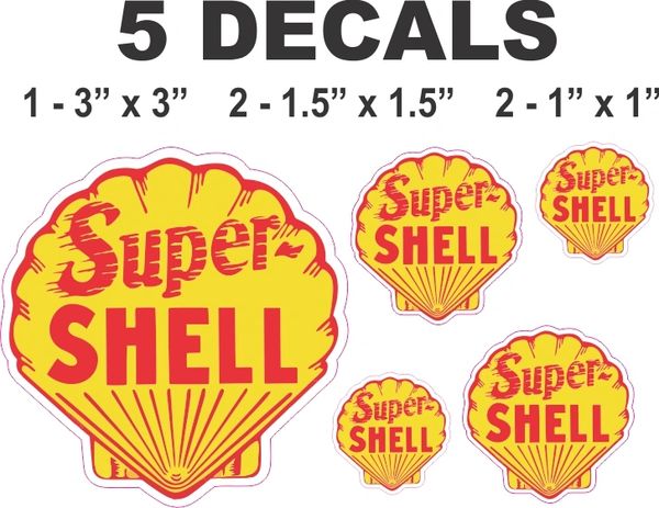 5 Yellow Super Shell Decals - Nice, Die Cut Correctly