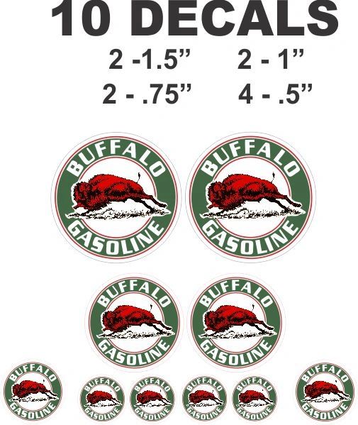 10 Buffalo Gasoline Decals Great for scale model, Gas / Oil Cans - Diorama