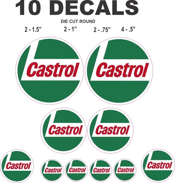 10 Castrol Oil Decals - Great for Dioramas and morel