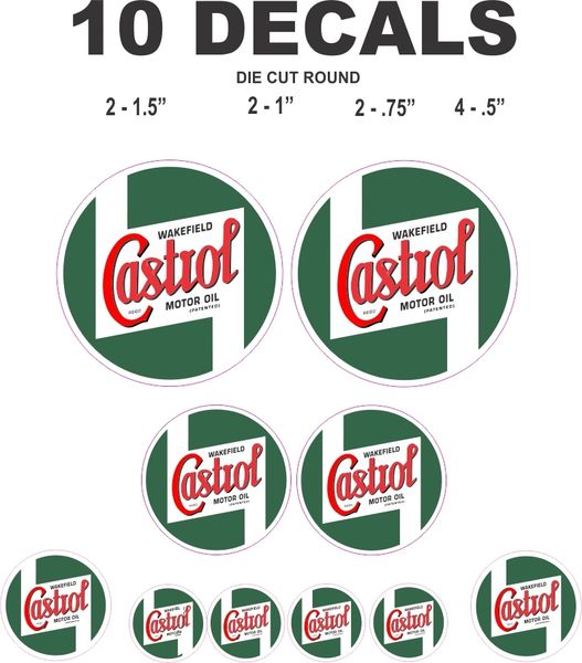 10 Vintage Style Castrol Oil Decals - Great for Scale Models and more