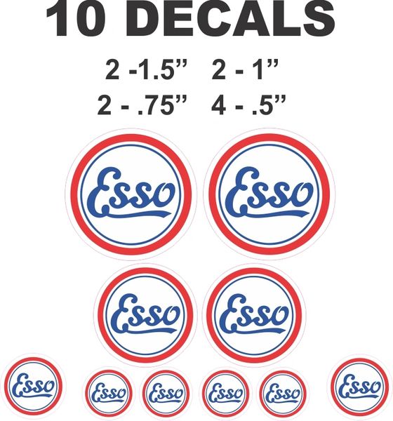 10 Vintage Style Esso Gasoline Decals - Great for any Project