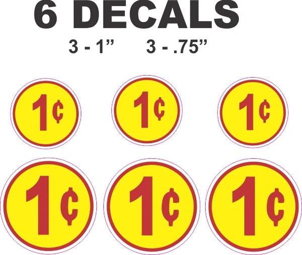 6 Round Yellow 1 Cent Decals