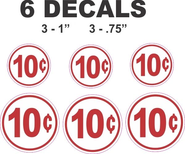 6 Round White 10 Cent Decals