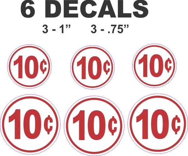 6 Round White 10 Cent Decals