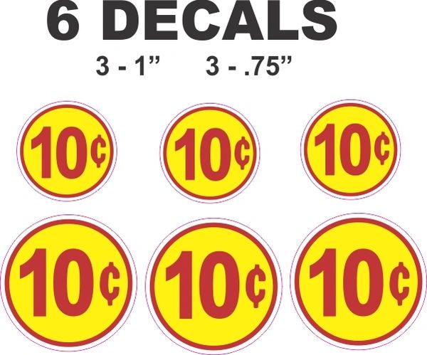 6 Round Yellow 10 Cent Decals