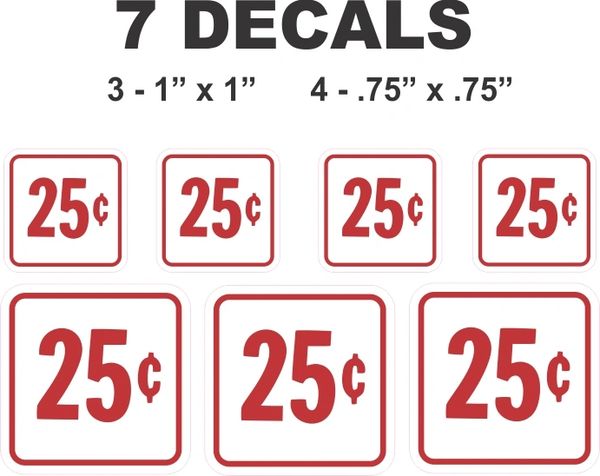 7 White Square 25 Cent Gumball Machine Decals