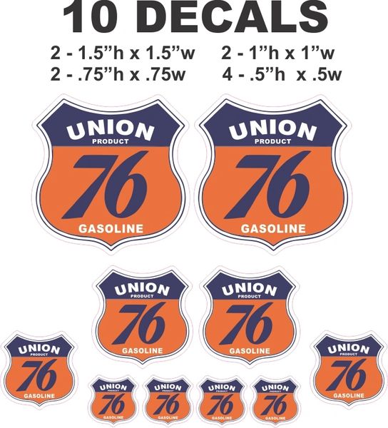 10 Vintage Style Union 76 Decals, Great for Gas / Oil Cans, Scale Models, Dioramas and more