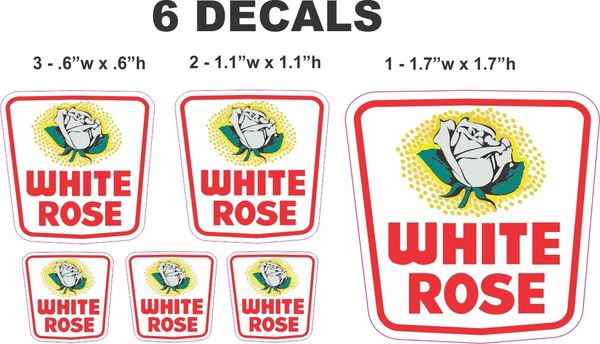 6 White Rose Gasoline Decals