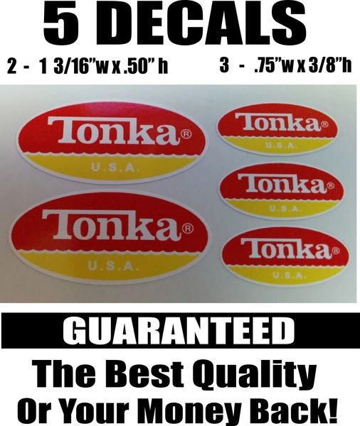 5 Tonka Red Yellow White USA Decals - Very Sharp and Crisp