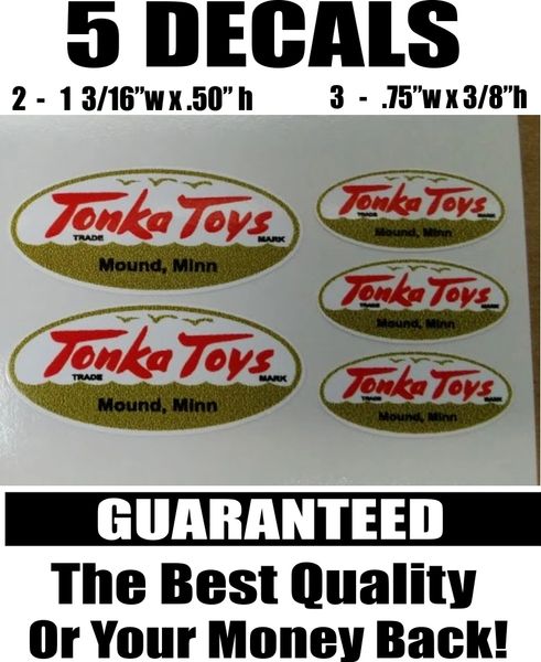 5 White Gold Tonka Toys Mound Minn. Decals - Nice!!