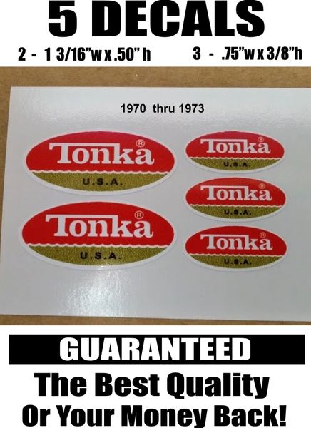 5 Tonka USA Red and Gold Decals. 1970 through 1973 - Nice!