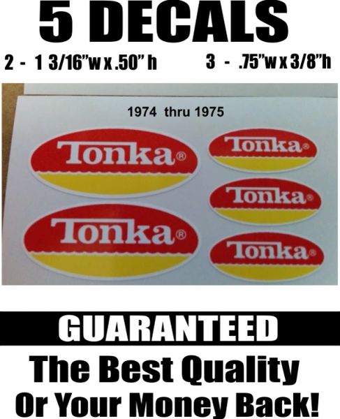 5 Tonka Red and Yellow Decals 1974 through 1975 - I dare you to find better!