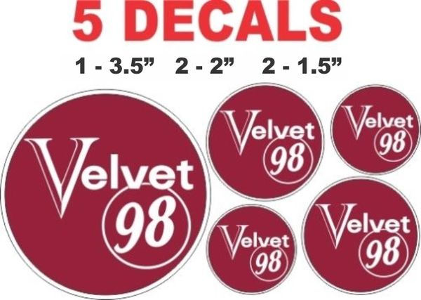 5 Velvet 98 Gasoline Decals - Nice!