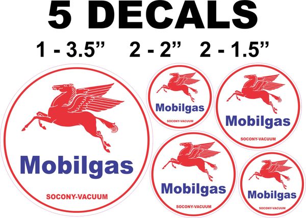 5 Mobil Gas Socony Vacuum Decals Left Facing Pegasus