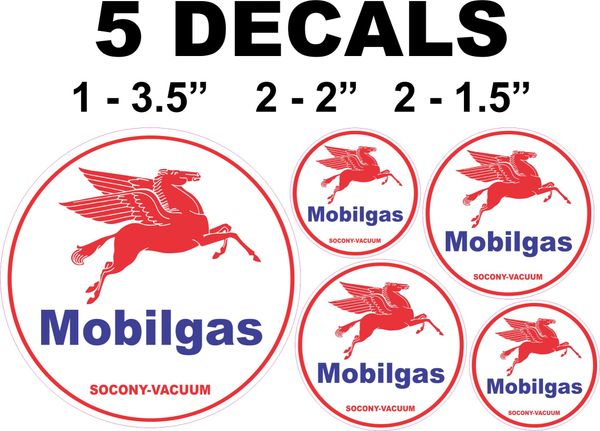 5 Mobilgas Mobil Gas Socony Vacumm Decals Right Facing Pegasus