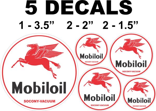 5 Mobil Oil Mobiloil Socony Vacuum Decals Left Facing Pegasus