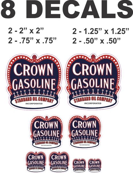8 Crown Gasoline Standard Oil Company Decals