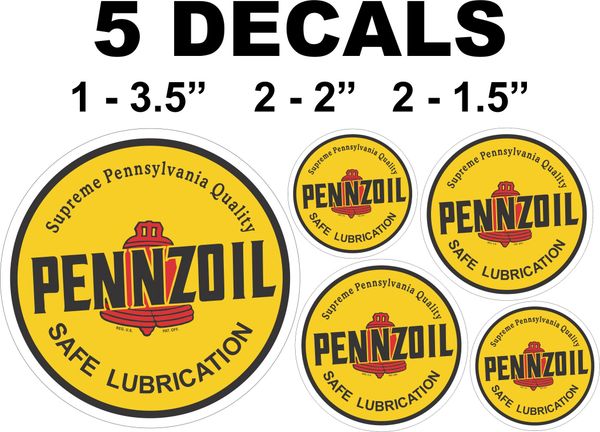 5 Vintage Style Pennzoil Decals - Nice