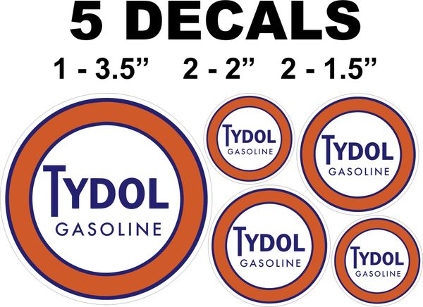 5 VintageStyle Tydol Gasoline Decals