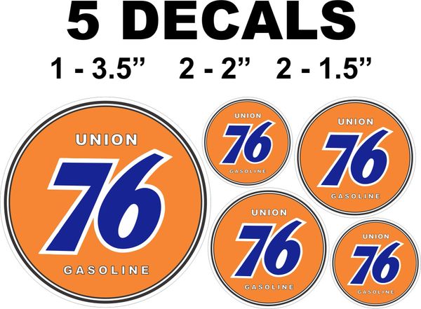 5 Union 76 Gasoline Decals - Nice