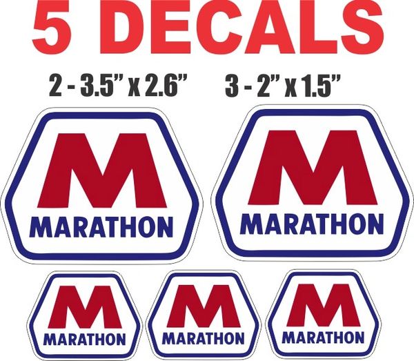 5 Marathon Gasoline Decals