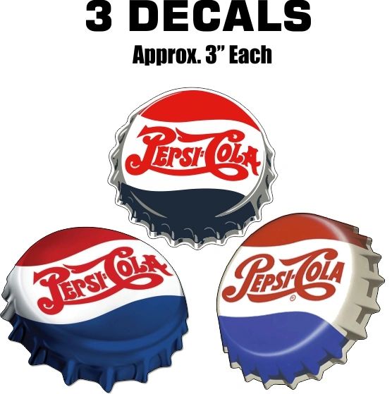 3 Pepsi Decals - All are approx. 3" on their Widest/Highest edge