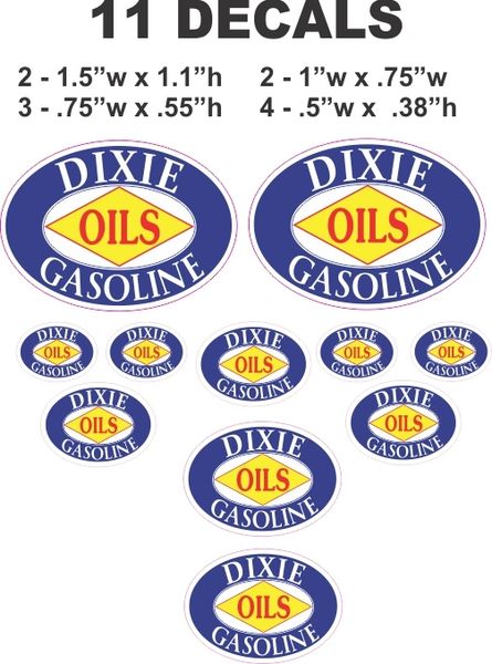 11 Decal Set Dixie Oils and Gasoline