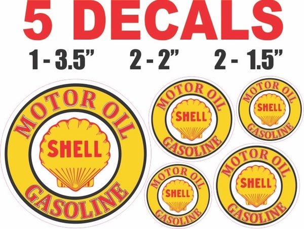 5 Shell Motor Oil Gasoline Decals