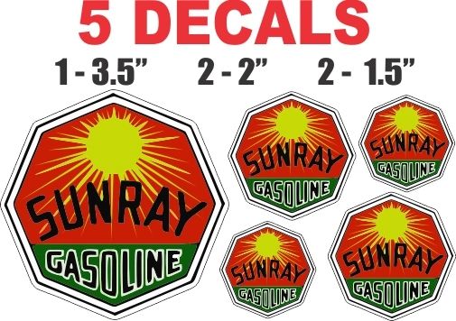 5 Sunray Gasoline Decals