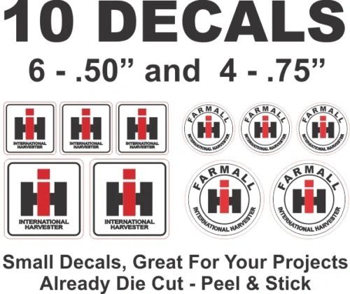 10 Small IH International Harvester Tractor Die Cut Vinyl Decals Dioramas & More