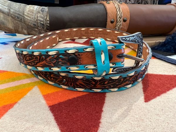1" Turquoise Trim Floral Belt