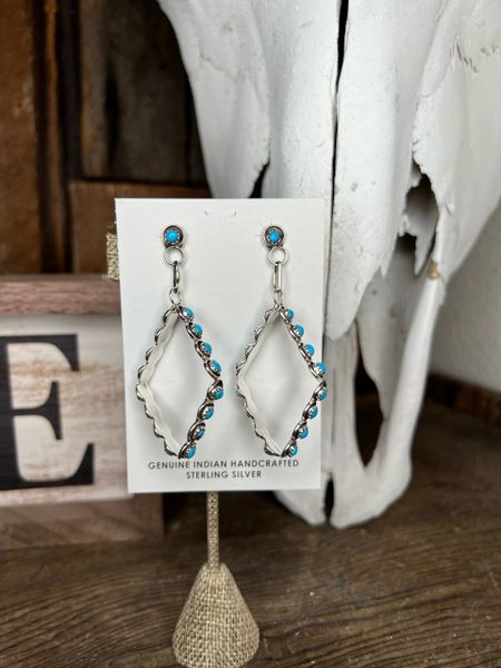 Turquoise & Silver Dangle Diamond Shaped Earrings