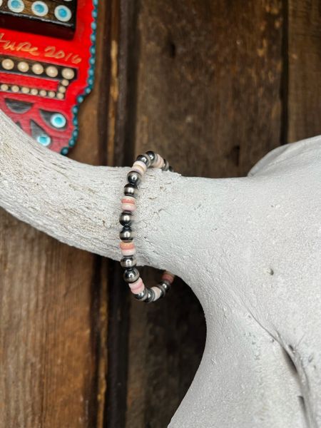 Rhodonite & Navajo Pearl Stretch Bracelet