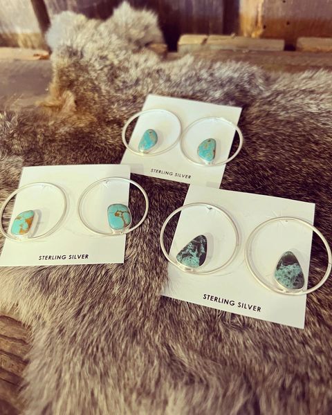 Silver Hoop with Turquoise Stone Stud