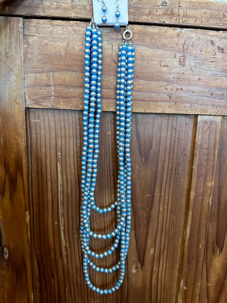 CLEARANCE Blue Bead Necklace & Earrings