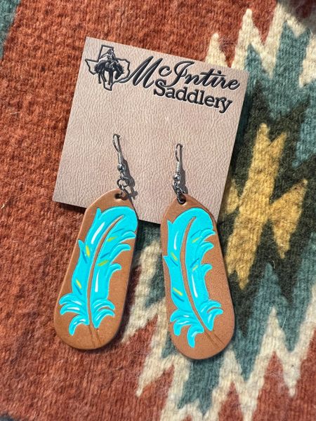 CLEARANCE Turquoise Feather Bar Earrings