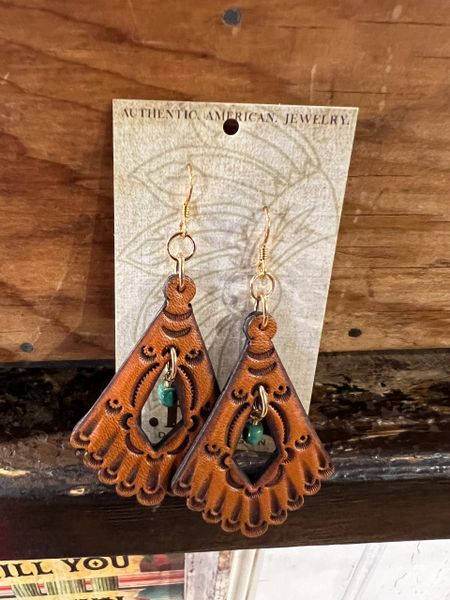 Leather Diamond Cut Earrings with Turquoise