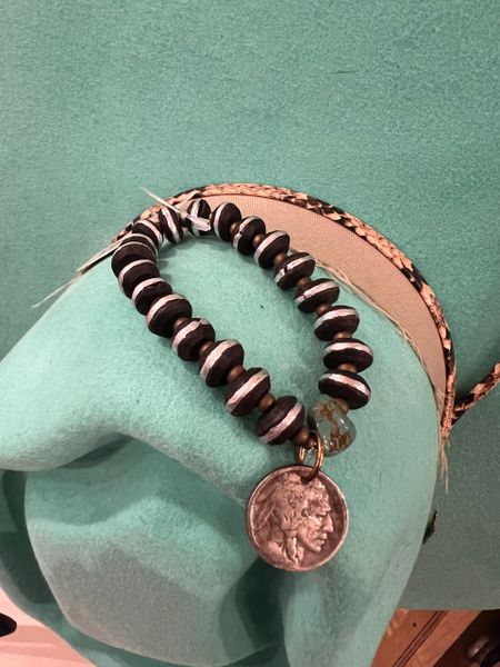 Wood & Turquoise Bracelet with Buffalo Nickel