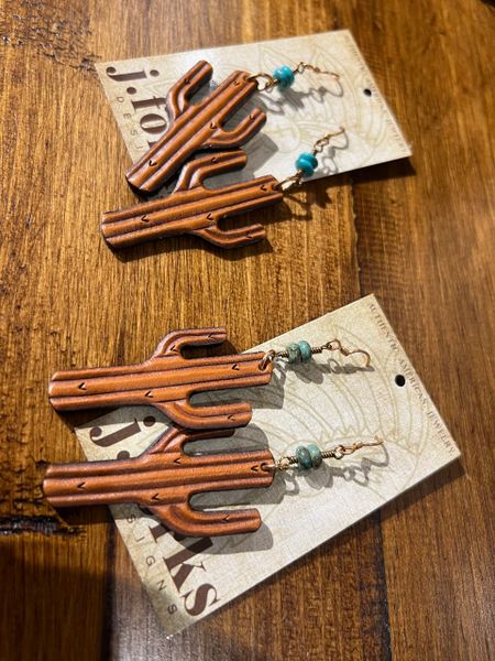 Turquoise & Leather Saguaro Earrings