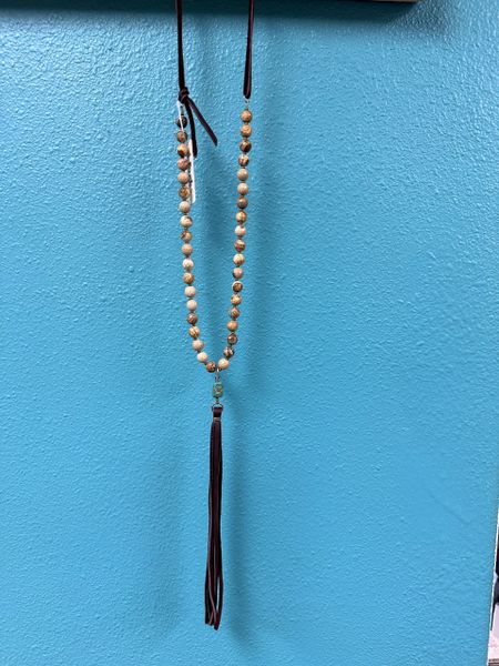 Jasper & Leather Tassel Necklace
