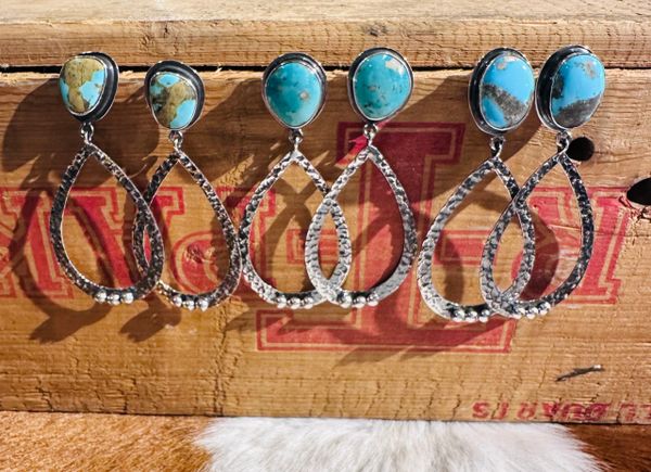 Turquoise Sterling Silver Hammered Teardrop Earrings