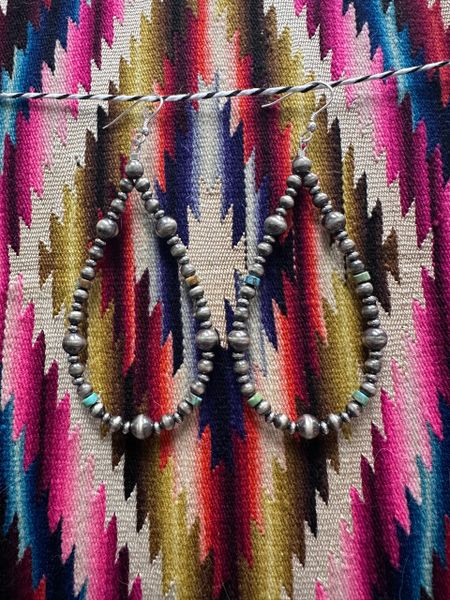 Graduated Navajo Pearls & Turquoise Earrings