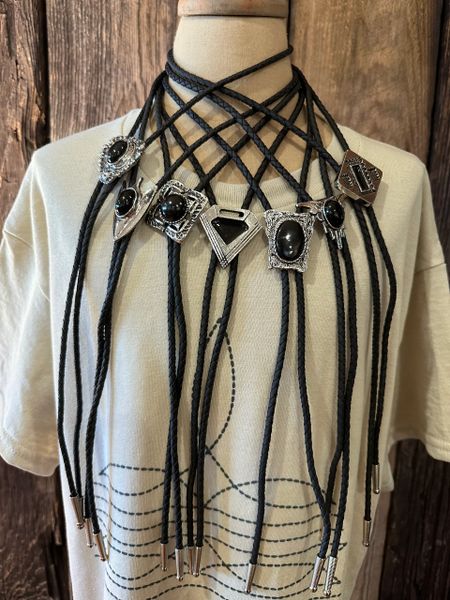 Bolo Tie (Silver With Black Stone)