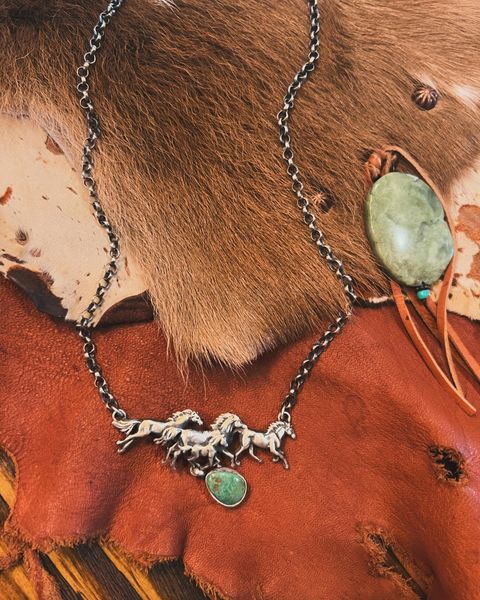 Kingman Turquoise & Silver Running Horse Necklace