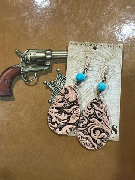Embossed Leather Earring Turquoise
